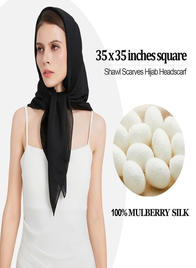 Nonakgado black silk head scarf-women's 35'' square 100% mulberry silk hair neck scarf for wrapping at night(FJ-Black) - Image 2